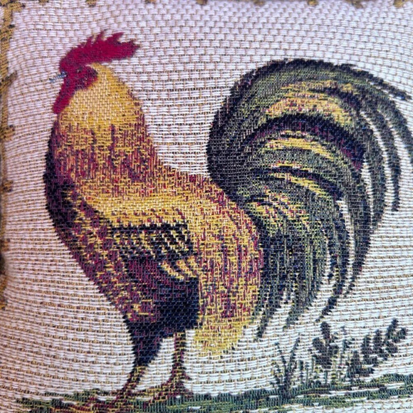 Craye Flemish Tapestry Accent Pillow of a Rooster 8.5” Square - Picture 4 of 6